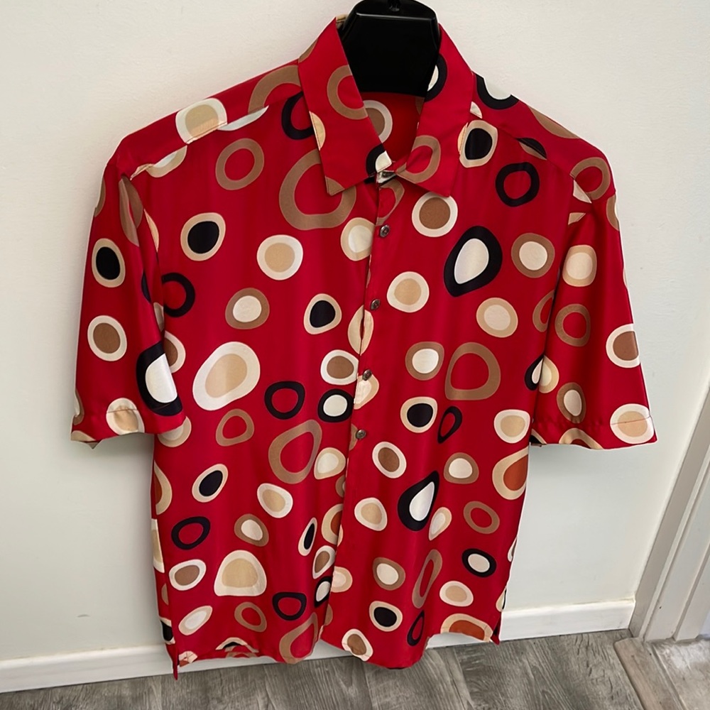 Mens pop art microfiber s/s button up dress shirt